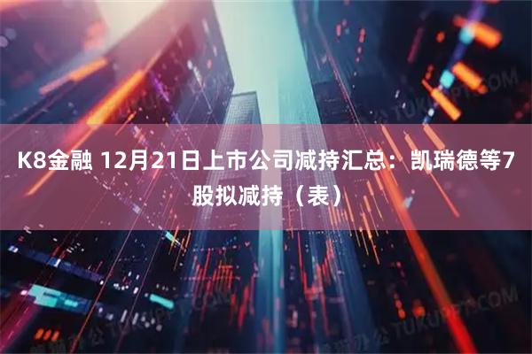 K8金融 12月21日上市公司减持汇总：凯瑞德等7股拟减持（表）
